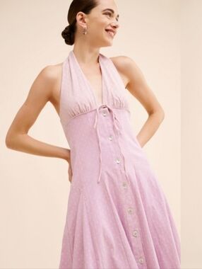 Free People Stelladonna Halter Midi Dress Button Front